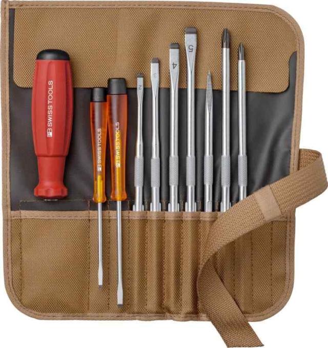 PB SWISS TOOLS ピービースイスツールズ 9本組 差替式ドライバーセット ロールケース(ブラウン)付 8218.TO