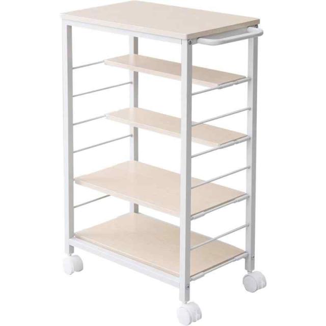 [山善] キッチンワゴン 【全体耐荷重66kg】 幅30×奥行50(56)×高さ85cm 5段 棚板かんたん高さ調節 取っ手 ストッパー付きキャスター 組立品 ナチュラルメイプル/アイボリー MMG-8530C(NM/IV)の通販は