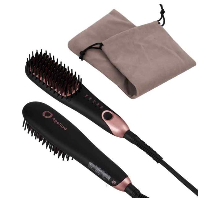 アゲツヤ ポータブル ミニブラシアイロン QS-17108 海外対応 コームアイロン ヘアアイロン (Black)の通販は