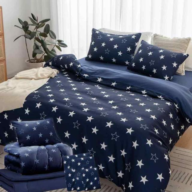 Sねむりのサンショップ 布団セット (シングル【7点セット(カバー付き)】, スター柄ネービー)の通販は