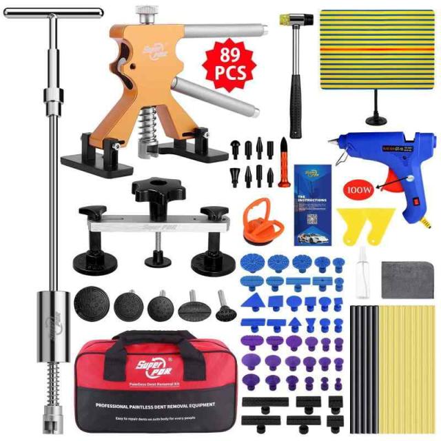 デントリペアツール SuperPDR 車の凹み直し 板金工具 ドア凹み バイク タンク 凹み直し吸盤 スライドハンマー チェックラインホットボンド グルーガンィック15本 日本語説明書＆専用デントリペアツールキット (デントリペアツールセット)の通販は 10,169円