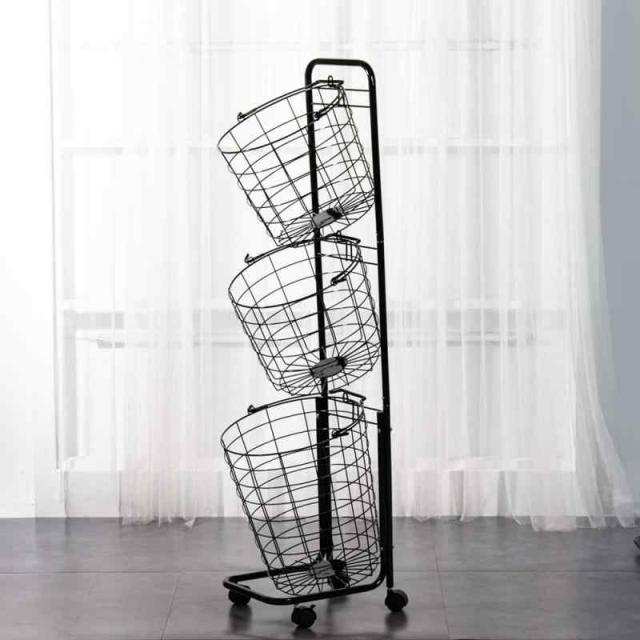 ランドリーラック3段 ランドリー ボックス バスケットワゴン キャスター付き ワイヤー 持ち手 洗濯カゴ 脱衣かご 取り外し可能 組立品 収納 収納グッズ 隙間収納 ブラックの通販は