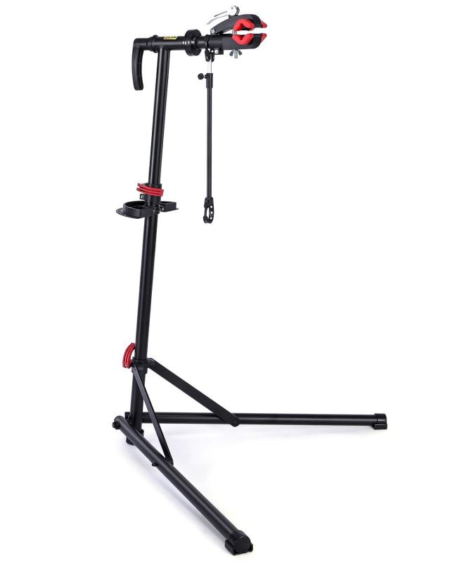 CXWXC 自転車 メンテナンススタンド ワークスタンド ロードバイク スチール製 高さ/角度調節可 折りたたみ式 ディスプレイスタンド 工具トレー/ハンドル支えバー付 ブラック（CX-C10BK）