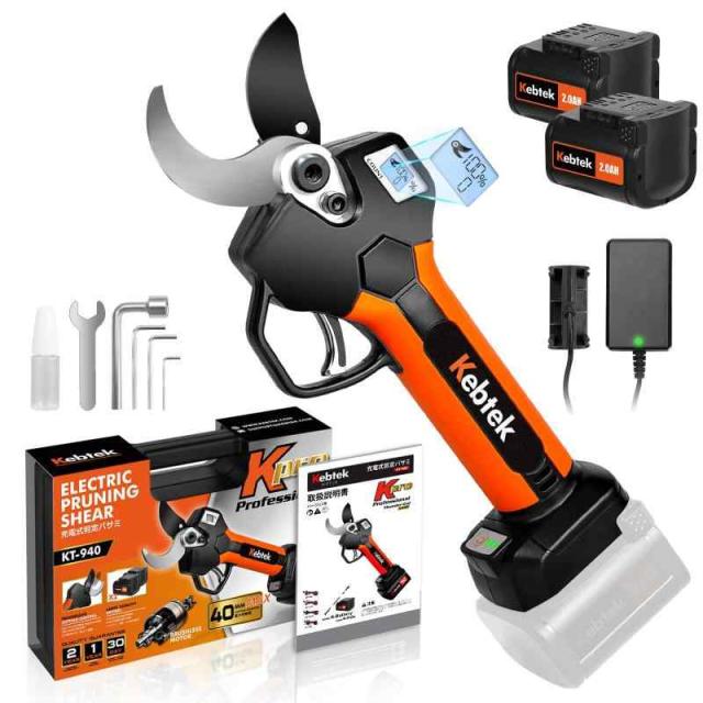 Kebtek 充電式剪定バサミ 18V コードレス 電動剪定ばさみ テフロン非粘着性コーディング刃 切れ味良い&植木を健康に保つ 電動はさみ 剪定 2000mAhのリチウムバッテリー2個付属 日本語取扱説明書付き PSE安全認証取得済み (40mm)