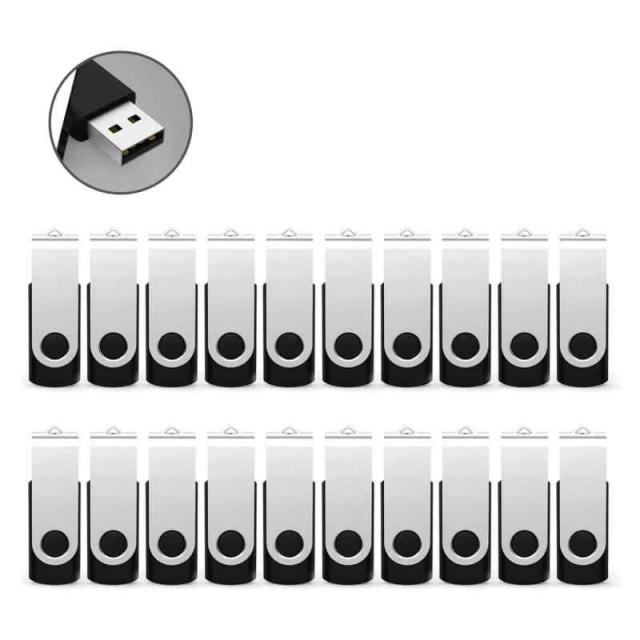 RAOYI USBメモリ USB2.0 10個セット フラッシュドライブ 回転式 まとめ買い 業務用 メモリスティック 問屋 ストラップホール付き （黒） (4GB, 黒-20個)