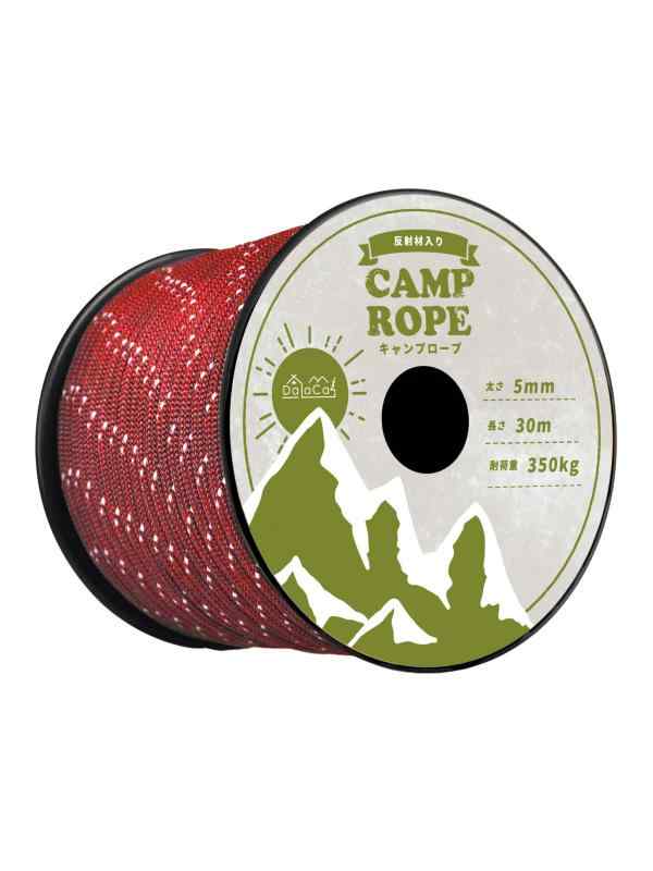 DaLaCa パラコード テントロープ タープロープ ガイロープ 反射材入り 太さ 4ｍｍ / 5ｍｍ 長さ 30ｍ / 50ｍ 耐荷重 350kg (レッド, 5mm/30m)