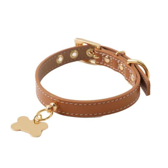 monch?ri 犬 首輪 小型犬 中型犬 [ボーンチャームレザーカラー] 2サイズ 4カラー (S, CAMEL)