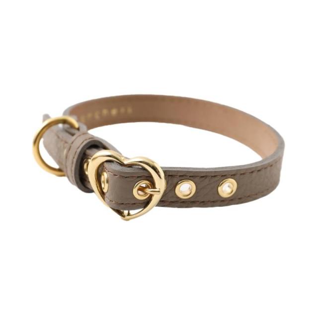 monch?ri 犬 首輪 小型犬 中型犬 [シュリンクレザーハートバックルカラー] 牛本革 シュリンク加工 軽量 ブランド おしゃれ かわいい 2サイズ 3カラー (M, MOCHA)