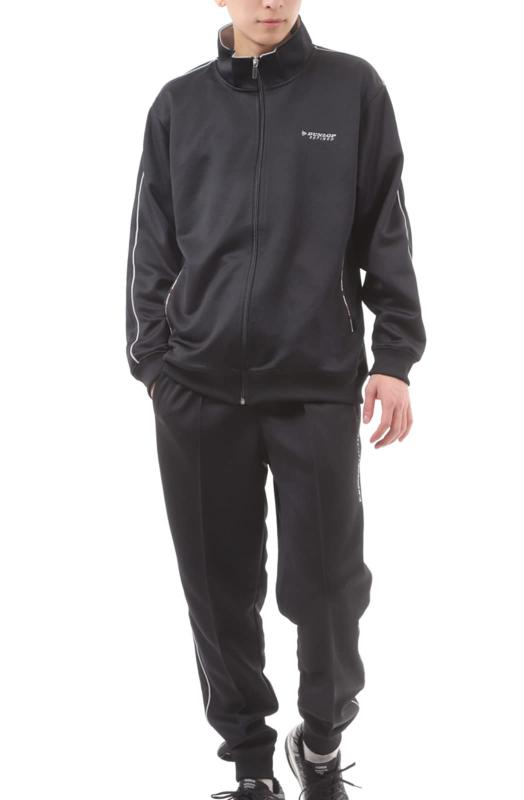DUNLOP ダンロップ ブルゾン型 メンズ ジャージ 上下セット (L, ブラック)