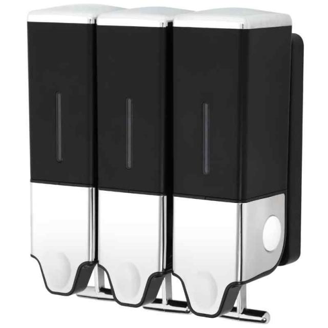 【累計10万本出荷】PREMM シャンプーディスペンサー マグネット シャンプーボトル 壁掛け (ブラック, トリプル 550ml x 3)