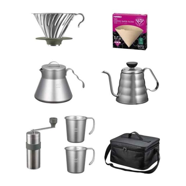 HARIO(ハリオ) V60アウトドアシリーズ コーヒー用品 ステンレス製 携帯用 (8点セット)