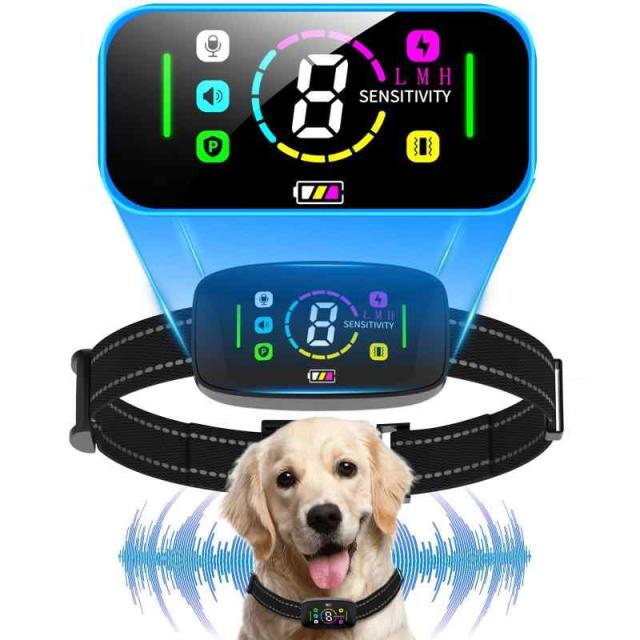 無駄吠え防止 首輪 小中大型犬専用首輪 超軽量 超音波不使用 全自動AI式首輪 無駄吠え防止器具 犬しつけ IP67防水 USB充電式 8段階の感度調整+4つのモードセンサー日本語取扱説明書 (ブラック - 1個入り)