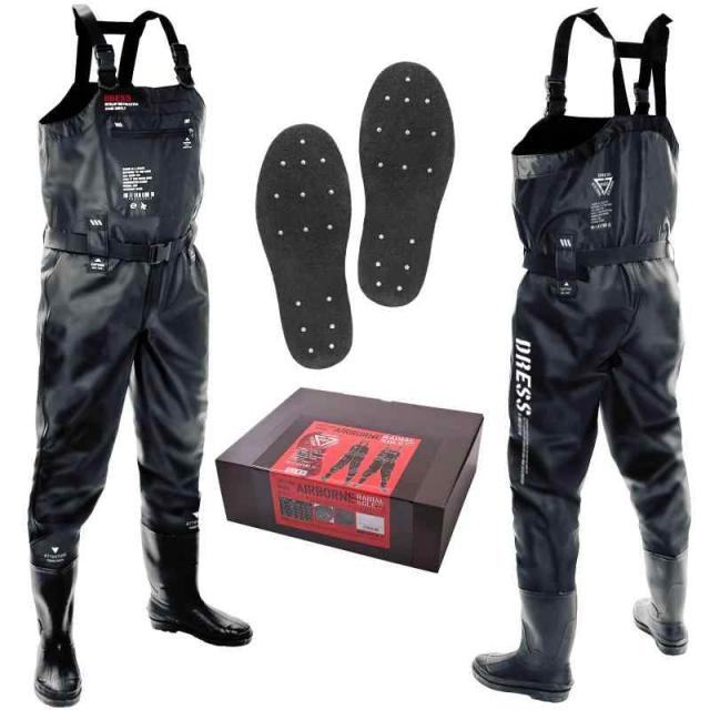 [ドレス] チェストハイ ウェーダー AIRBORNE フェルト スパイク S~2XL 釣り 胴長 長靴 高耐久 ブーツ 防水 海釣り 渓流 ウェーディング フローティング 多機能 セット 大きいサイズ 丈夫 軽量 (【M】【身長】 165~170【ブーツ
