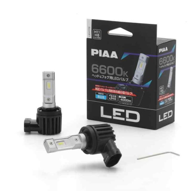 PIAA(ピア) ヘッドライト/フォグライト用 LED 6600K 〈コントローラーレスタイプ〉 12V 18W 4000lm H8/9/11/16 3年 車検対応 2個入 LEH172