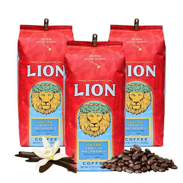 ライオンコーヒー バニラマカダミア 豆 24oz (680g) ×3袋 ライオンコーヒー バニラマカダミア 豆 24oz (680g) ×3個入り