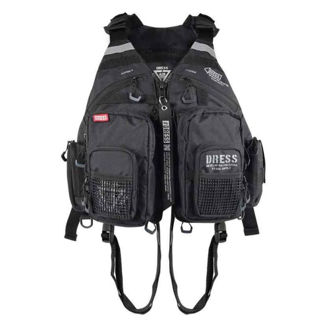 ドレス(DRESS) ライト ゲームベスト AIRBORNE ブラック 釣り ライフジャケット 救命胴衣 超軽量 収納 多機能 通気性 fishing 胴長 ウェーディング ワンサイズ