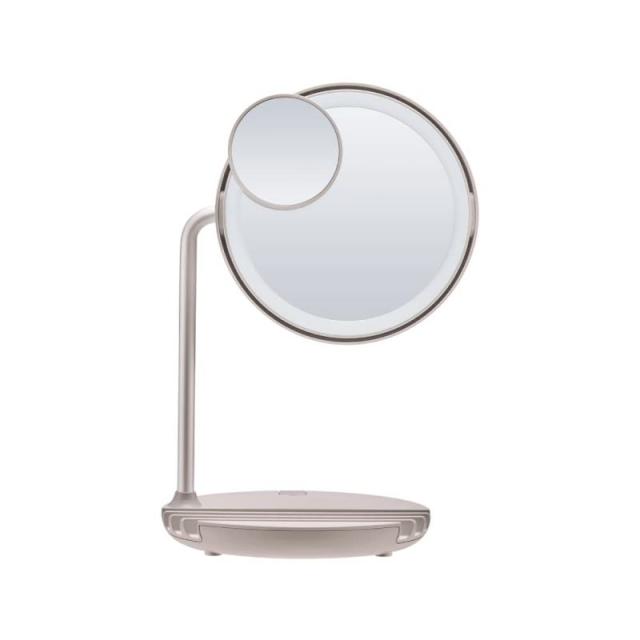フェスティノ 充電式LEDファンミラー SMHB-032 メイクミラー 5倍拡大鏡付き LEDライト＆送風ファン搭載 180度回転 充電ができるUSB給電口付き FESTINO (サンドベージュ)