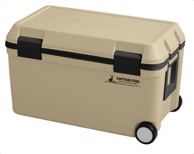 キャプテンスタッグ(CAPTAIN STAG) クーラーボックス ホイールクーラー 容量45L 水抜き栓付き 日本製 ベージュ CSシャルマン UE-90