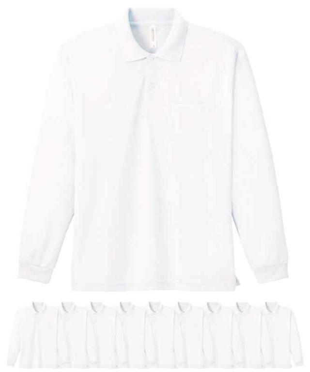 [グリマー] 00335-ALP 4.4オンス ドライ長袖ポロシャツ(ポケット付) 10枚セット メンズ (ホワイト,3L)