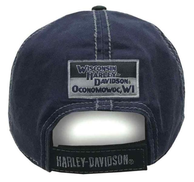 Harley-Davidson メンズ チェーンステッチ カーブ 調整可能 カラーブロック ベースボールキャップ ブルー Free Size_1