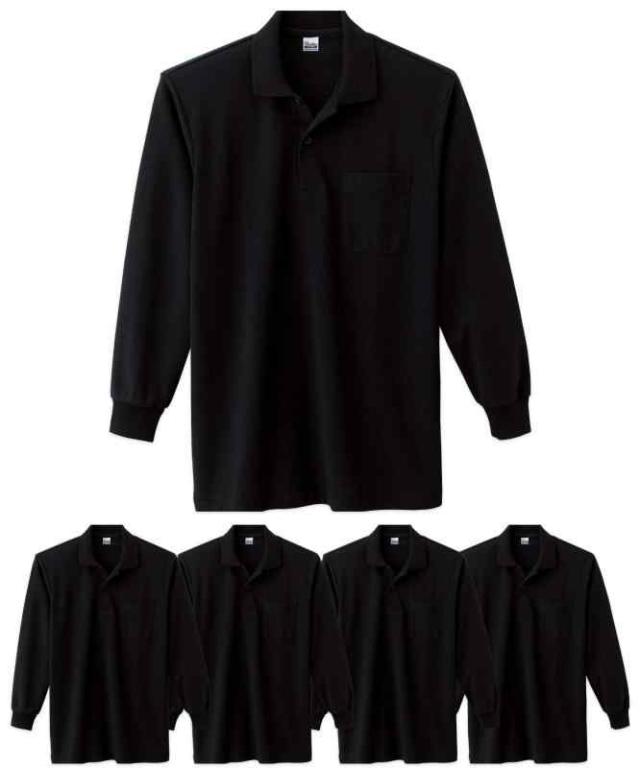 [プリントスター] 長袖 5.8オンス TC 鹿の子 長袖 ポロシャツ [ポケット付] 00169-VLPメンズ (XL, ブラック(5枚セット))