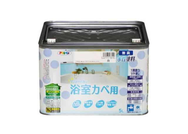 アサヒペン NEW水性インテリアカラー浴室カベ用 5L 白 塗料 ペンキ 室内 壁用 ツヤ消し 1回塗り 無臭 防カビ 低VOC シックハウス対策品 日本製