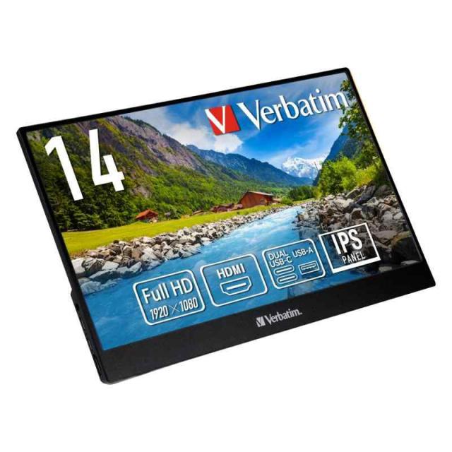 Verbatim バーベイタム モバイルモニター 14インチ フルHD 1080P (ゲーム機/PC対応/HDMI/Type-C/スピーカー付/メーカー2年)
