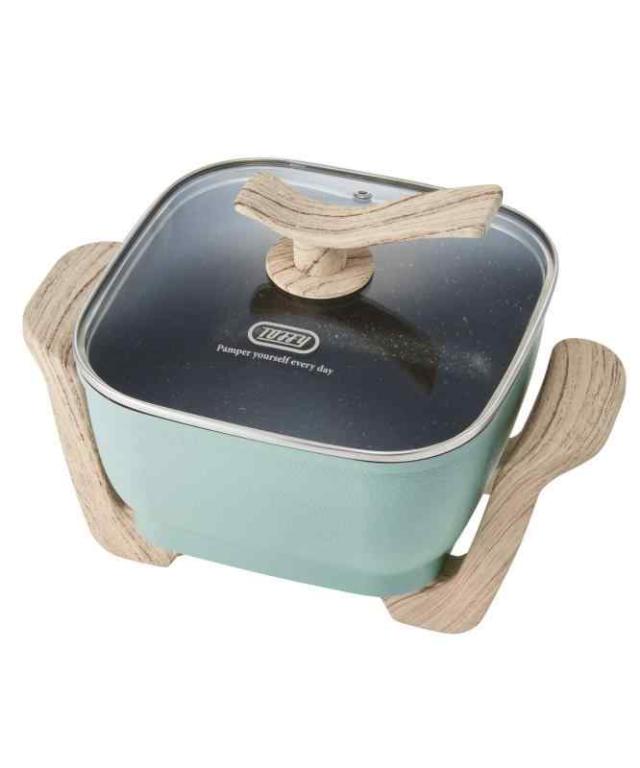 【Toffy/トフィー】 コンパクトマルチ電気鍋 K-HP3 1台6役 鍋 ヒーター一体型 煮る 焼く 蒸す 炒める 揚げる 炊く コンパクト 約2.8L ガラス蓋 レトロ かわいい K-HP3 (ペールアクア)