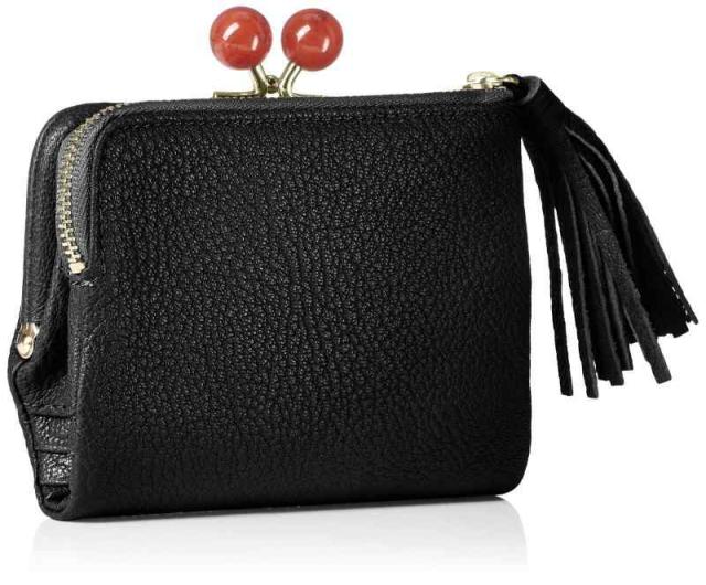 [ペルケ]アクリル玉がま口2つ折り財布 (BK)