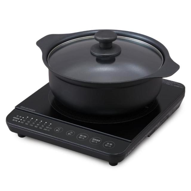 アイリスオーヤマ 1口IHコンロ 1400W 卓上 (鍋セット(1400W), ブラック)