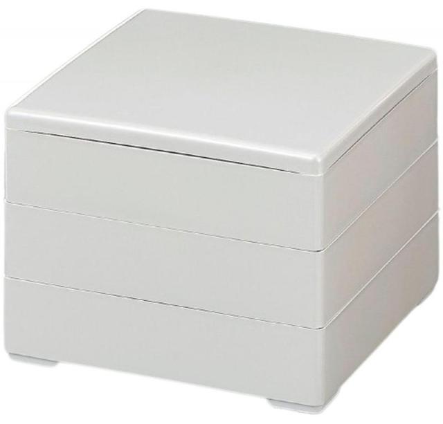 J-kitchens 重箱 3段 6.5寸 彩 お重箱 ホワイトパール 内塗無 19.5cm x 19.5cm x 16.5cm 日本製