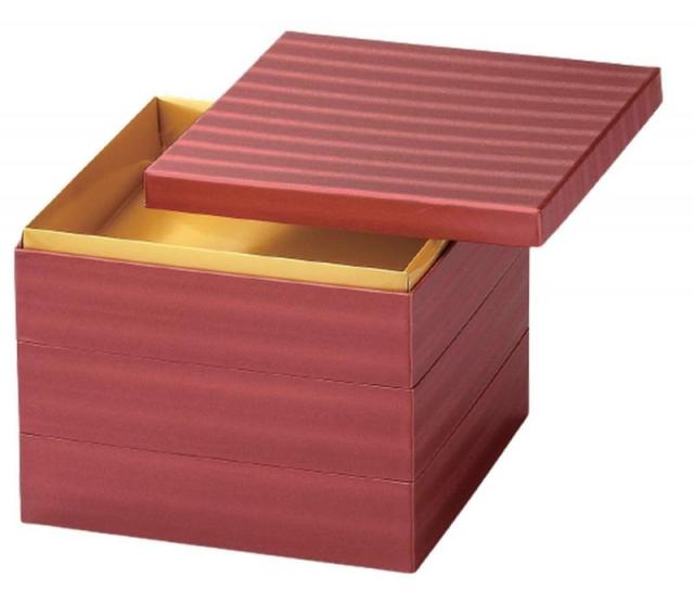 J-kitchens 重箱 3段 7寸 和 紙 お重箱 金雲竜 22.0cm x 22.0cm x 17.6cm 日本製 J-kitchens 御節重箱 日本製 3段 7.0寸 良木 紙 黒木目