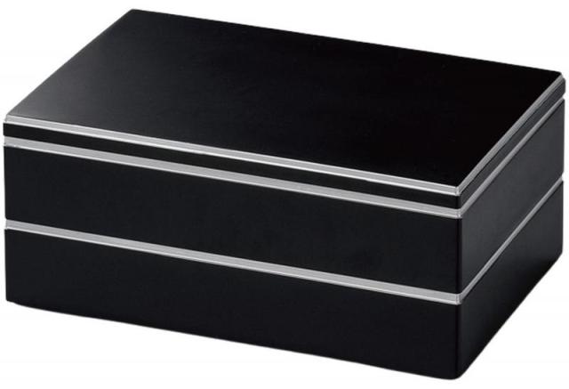 J-kitchens 重箱 2段 尺0長手W校倉 お重箱 艶消黒渕銀 30.8cm x 20.8cm x 13.5cm 日本製