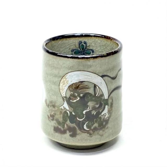 百華園-九谷焼お湯呑 大 風神雷神 裏絵 百華園 九谷 湯呑 湯飲み 風神雷神 裏絵 へこみ付 小 わけあり品