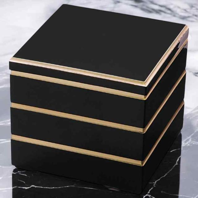 J-kitchens 重箱 3段 8寸 校倉 黒渕金 23.9cm x 23.9cm x 19.2cm 日本製_2