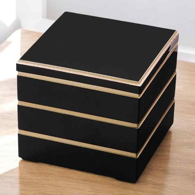 J-kitchens 重箱 3段 8寸 校倉 黒渕金 23.9cm x 23.9cm x 19.2cm 日本製_1