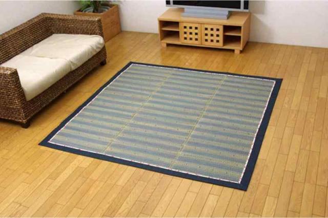 イケヒコ・コーポレーション い草ラグ カーペット 正方形 DX京物語 ブルー 約180×180cm 裏付き #8143020
