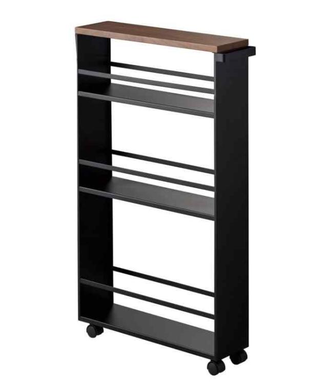 山崎実業(Yamazaki) ハンドル付き スリムワゴン ブラック 約W13×D47.5×H80.5cm タワー tower 【本体完成品:キャスターのみ取付け】 キッチンワゴン 3628