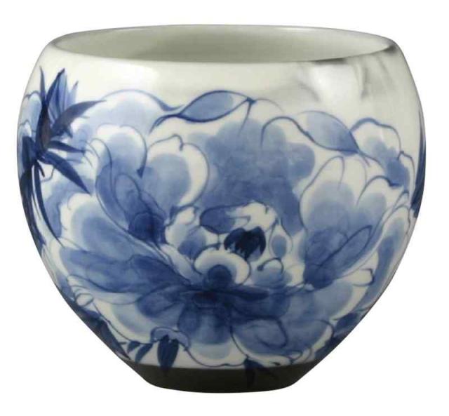 京焼 清水焼 湯呑み ホワイト 直径9cm 陶あん窯 お茶呑茶碗 (化粧箱入) (染付牡丹)