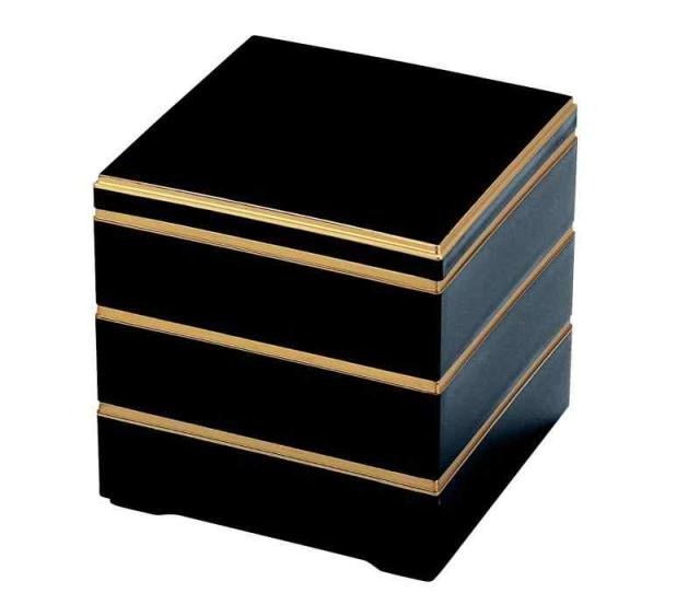 若泉漆器 3段重箱 校倉重 黒金渕 (内黒) 7.5寸 H-158-