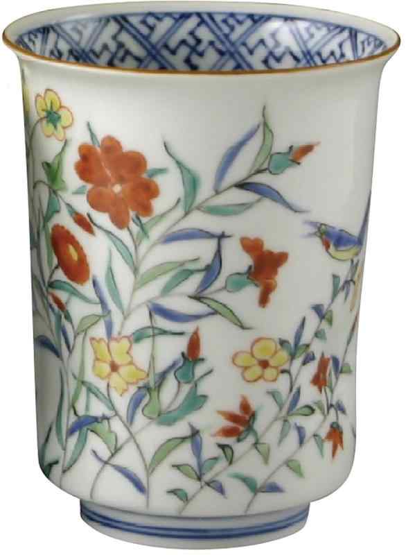 京焼　清水焼　清水七兵衛造　青華染付　山水花鳥文　盃　F　R5157 京焼 清水焼 清水七兵衛造 青華染付 山水花鳥文 盃 F