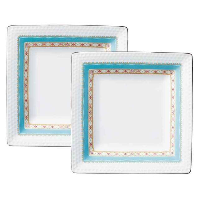 Noritake ノリタケ スクエア プレート ( ペアセット ) 19cm ハミングブルー 電子レンジ対応 2枚 ファインポーセレン P5340A/1645