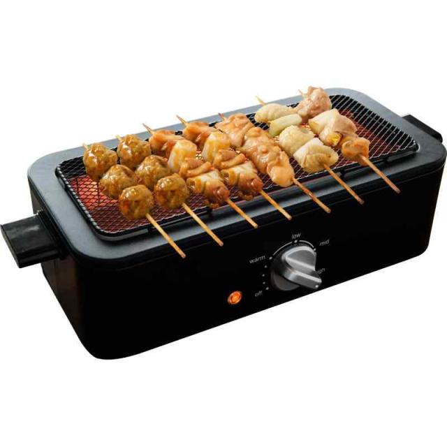 [山善] 焼き鳥焼き器 減煙 電気七輪 卓上 焼き鳥 焼肉 ひとり占めグリル 焼鳥コンロ 網焼き 家庭用 無段階火力調節 油ハネ削減 ブラック ESR-Q100(B)