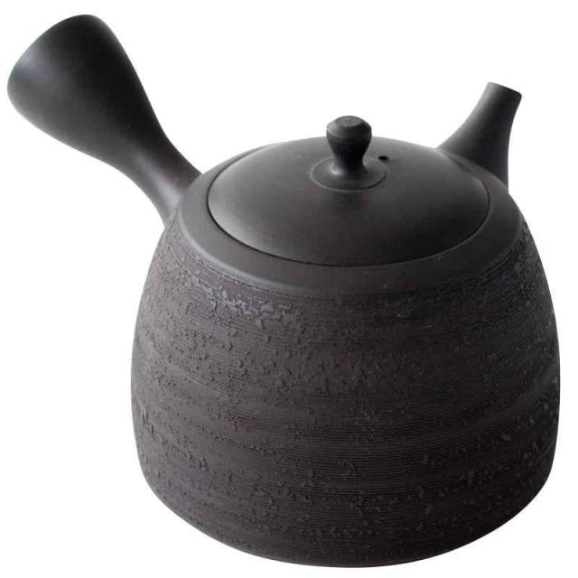 常滑焼 玉光窯 急須 セラメッシュ 陶製茶こし (06.黒松皮 黒)