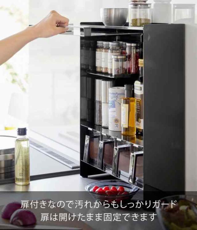 山崎実業(Yamazaki) 【 完成品 】 前が開く 隠せる 調味料ラック ブラック 約W38×D16.3×H49.2cm タワー tower 大容量 コンロ横 キッチンラック 汚れをガード 2010_2
