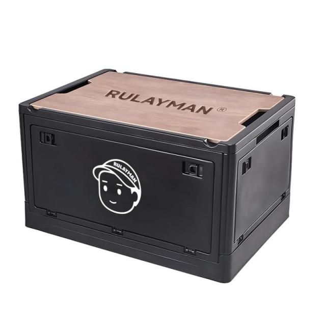 RULAYMAN 【折りたたみ 収納ボックス】アウトドアテーブル 蓋付き 積み重ね 全方向から取り出せる 衣類 布団 おもちゃ 小物 収納大型 プラスチック キャスター付き 組立簡単 防カビ 防湿 厚み 強い耐荷重 大容量 家庭用 車用 (ブラック(限定)