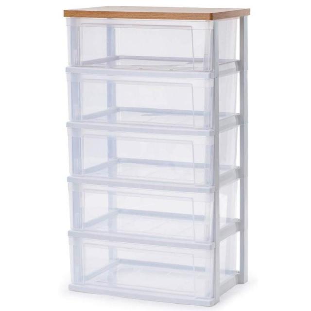 アイリスオーヤマ ウッドトップチェスト ネスティングタイプ スリム (b)ナチュラル, 5段, ワイド)