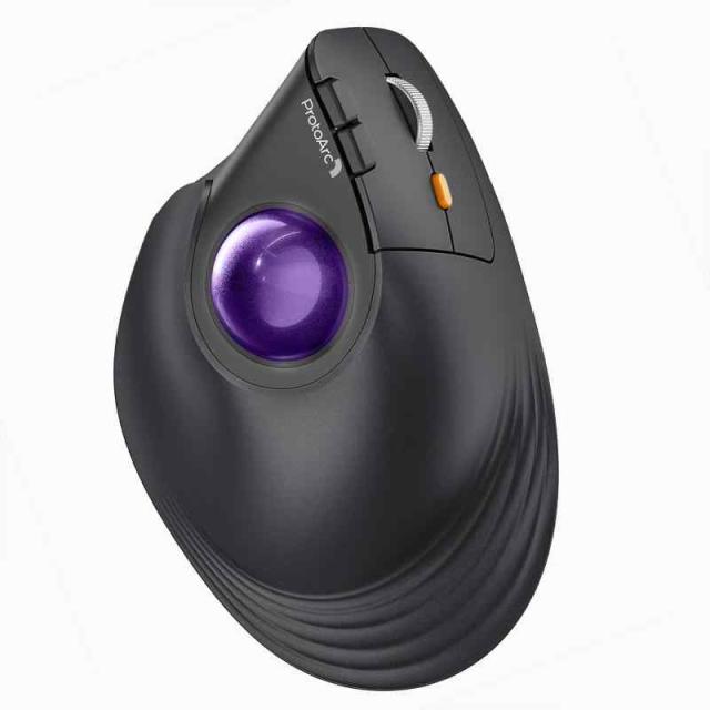 ProtoArc EM05 NLバーティカル トラックボールマウス 縦型62° 2.4GとBluetooth両対応 ワイヤレス 5段階DPI 200/400/800/1200/1600 7ボタン 光学式 右手用 USB充電式 大容量の電池搭載 長時間PC作