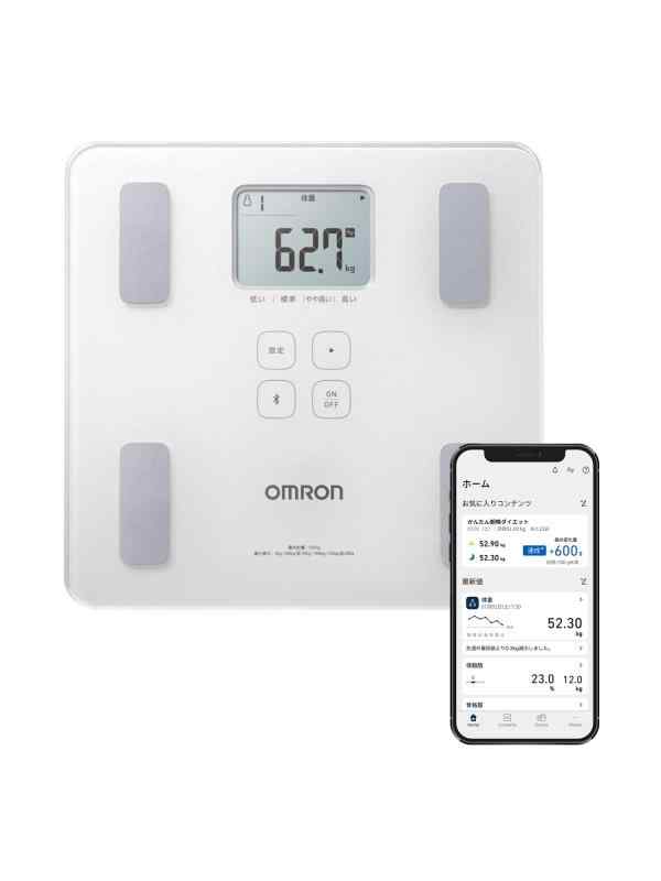オムロン 体重 体組成計 HBF-230T-SW スマホ連動 体脂肪率 BMI 骨格筋率 OMRON connect対応 自動認識 シャイニーホワイト