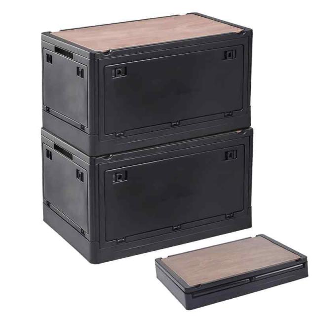 RULAYMAN 【折りたたみ 収納ボックス】アウトドアテーブル 蓋付き 積み重ね 全方向から取り出せる 衣類 布団 おもちゃ 小物 収納大型 プラスチック キャスター付き 組立簡単 防カビ 防湿 厚み 強い耐荷重 大容量 家庭用 車用 (ブラック, 25